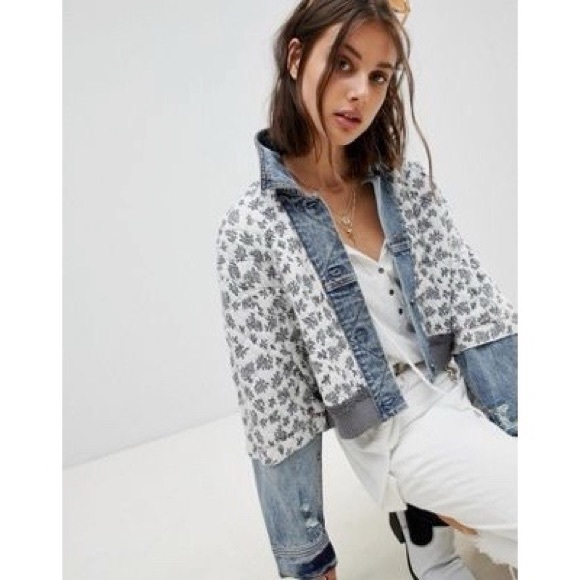 Free People Ditsy Denim Quilted Jacket NWT